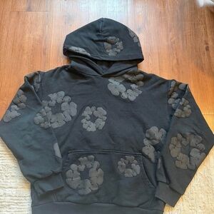 Black Floral-Pattern Pullover Hoodie for Men